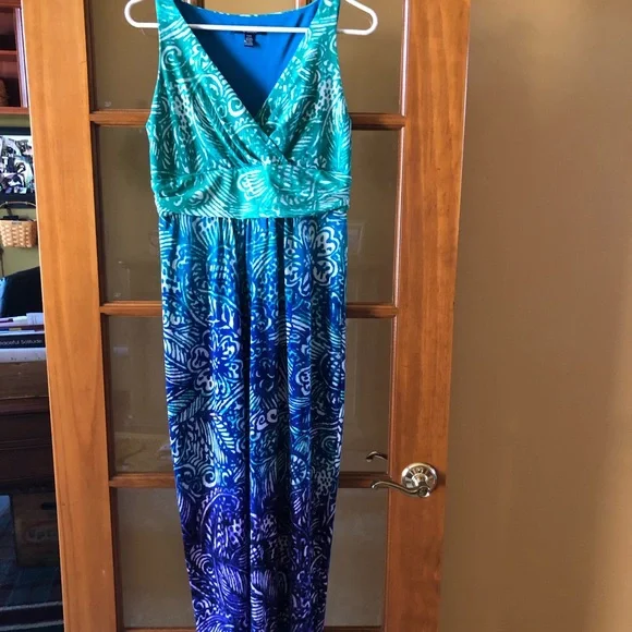 Chaps tropical Blue, Purple and Green Patterned Maxi Dress - Picture 2 of 6